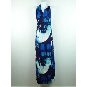 Vintage 60s‎ Hukilau Fashions Hawaiian Maxi Dress Halter Small Barkcloth Aloha